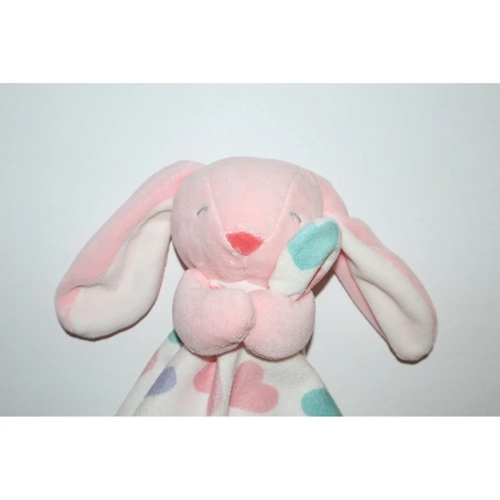 Carters Pink Bunny Rabbit Hearts Security Blanket Lovey Plush Fleece 13x13